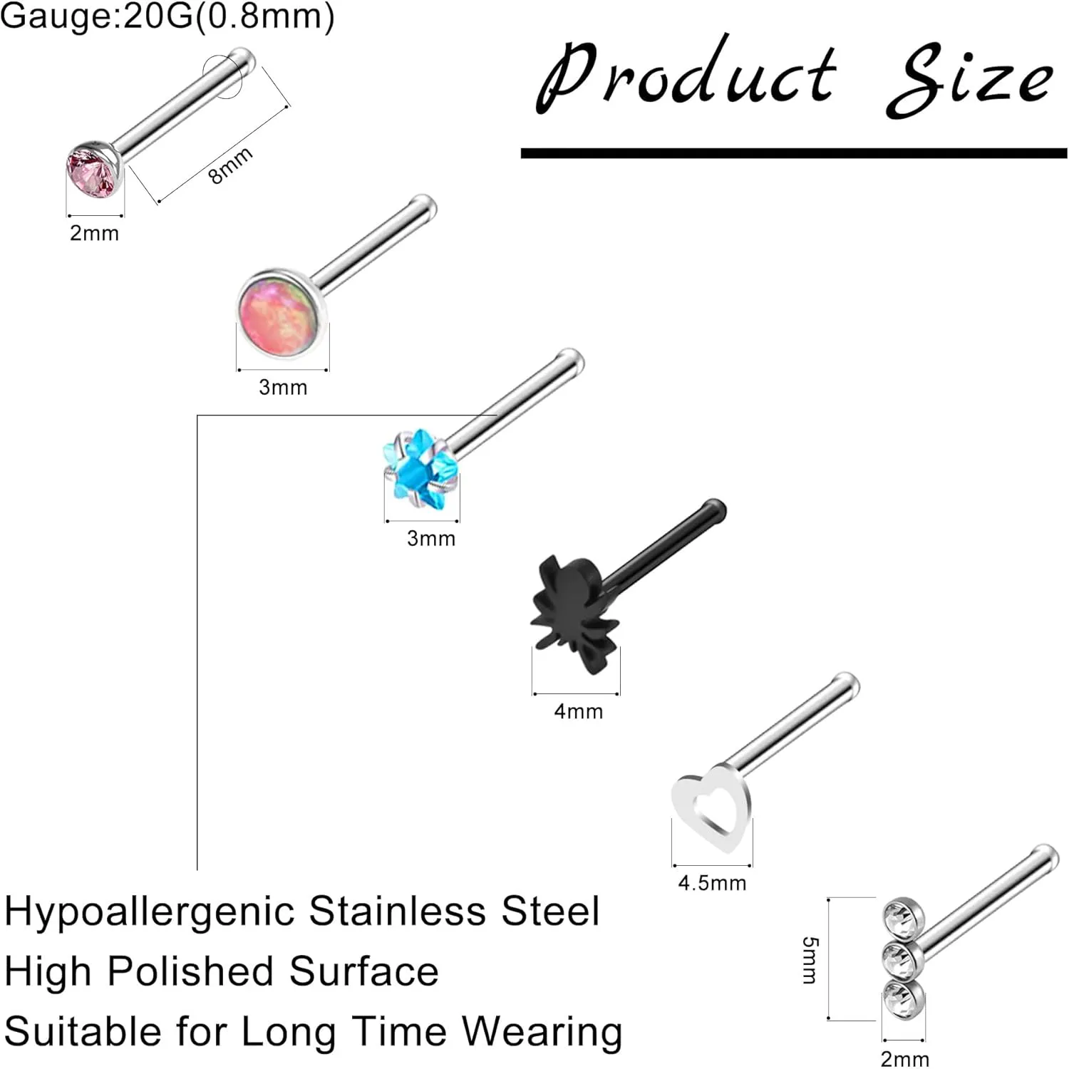 YTANDZP 20-33 Pcs Stainless Steel Nose Rings for Women Nose Rings Hoops L Shaped Nose Studs Screw Nose Piercing Jewelry
