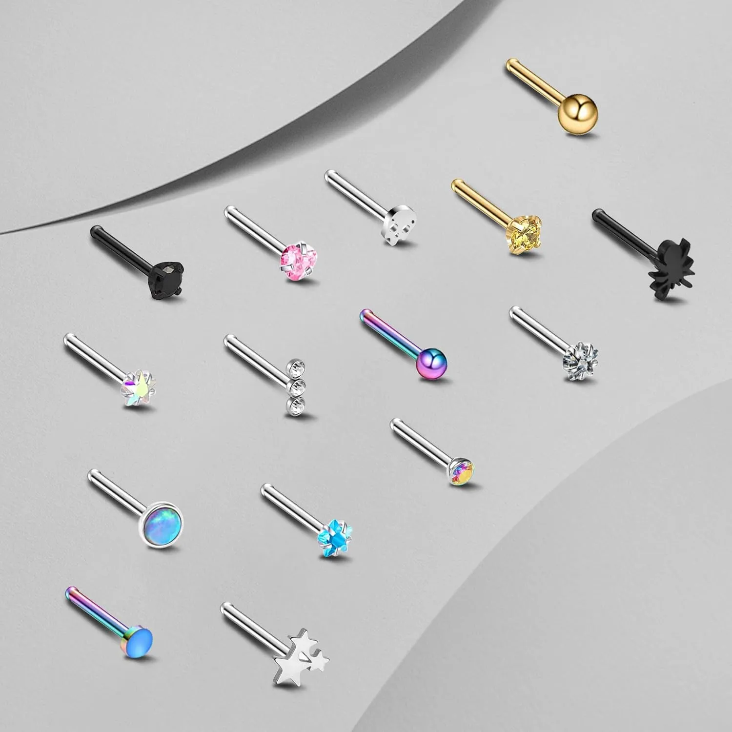 YTANDZP 20-33 Pcs Stainless Steel Nose Rings for Women Nose Rings Hoops L Shaped Nose Studs Screw Nose Piercing Jewelry