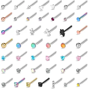 YTANDZP 20-33 Pcs Stainless Steel Nose Rings for Women Nose Rings Hoops L Shaped Nose Studs Screw Nose Piercing Jewelry