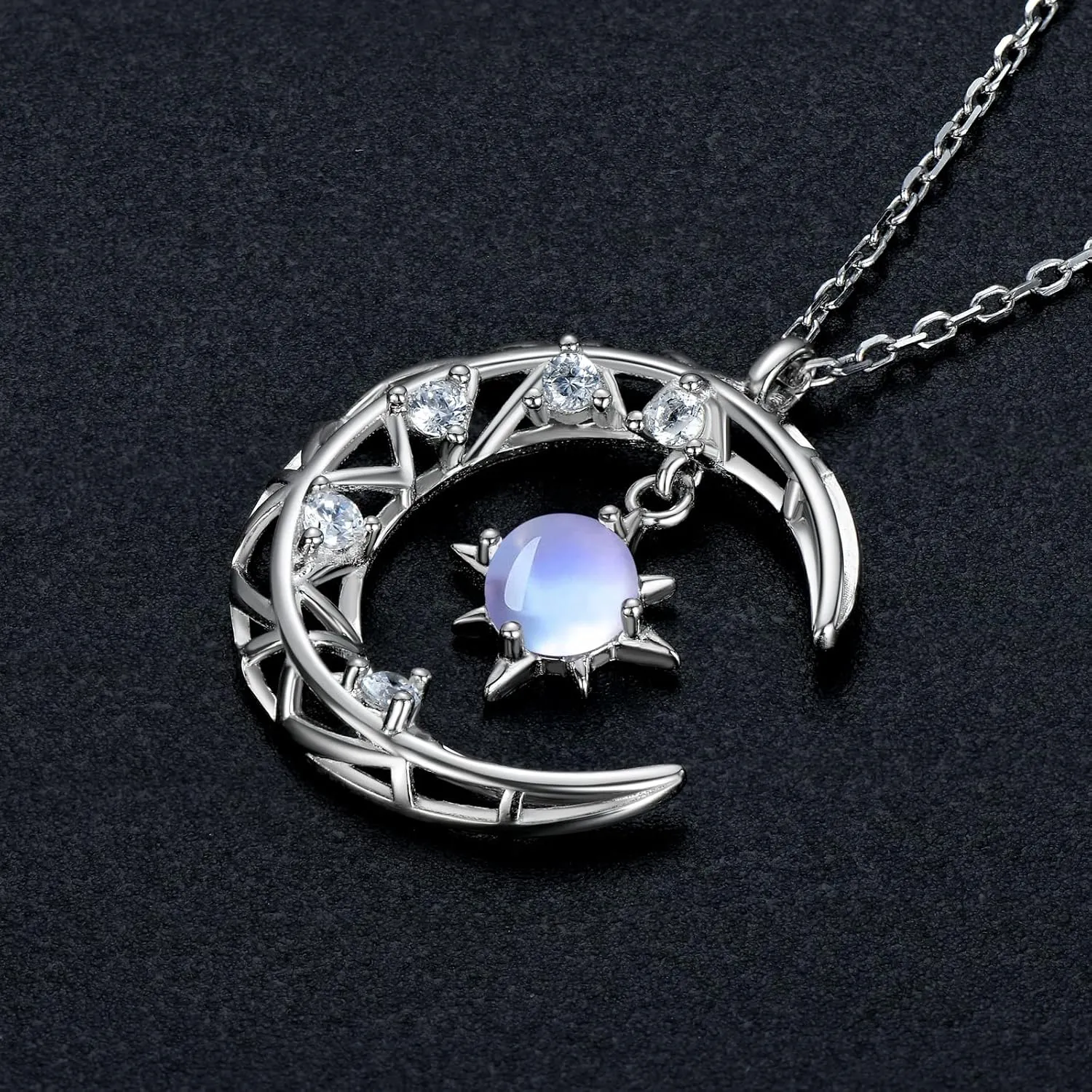 YUNKAI 925 Sterling Silver Moonstone Necklace, Lab Synthtic Moonstone June Birthstone Pendant for Women White Gold Plated, Birthday Christmas Mothers Day Jewelry Gifts for Her