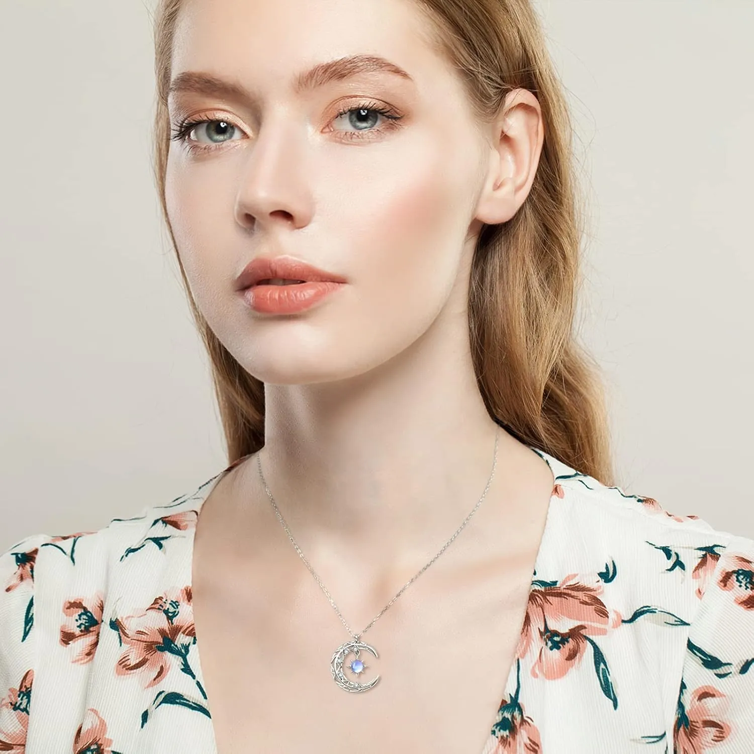 YUNKAI 925 Sterling Silver Moonstone Necklace, Lab Synthtic Moonstone June Birthstone Pendant for Women White Gold Plated, Birthday Christmas Mothers Day Jewelry Gifts for Her