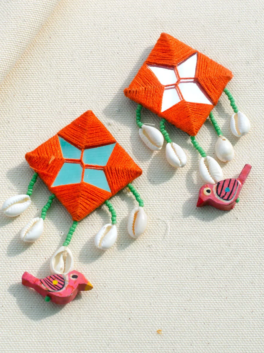Zahira Mirror Embroidered Bird Earrings