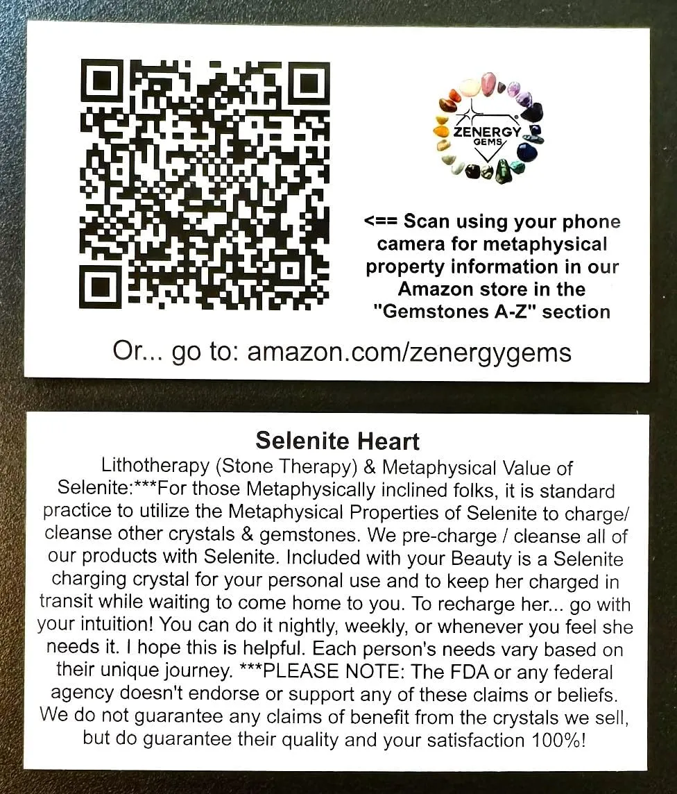 Zenergy Gems Selenite Charged Natural Gemstone Chip Necklaces   Selenite Puffy Heart Charger [Included]