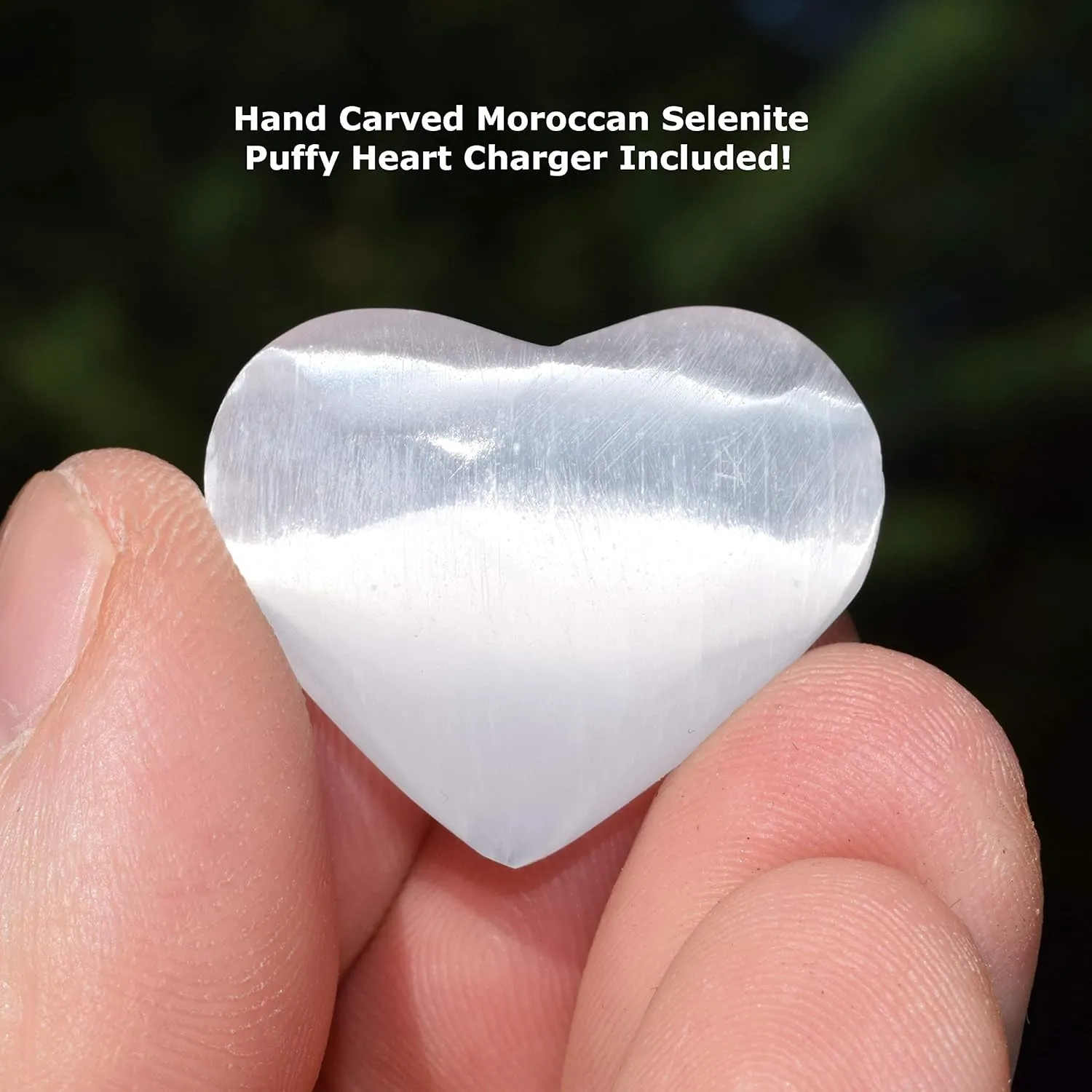 Zenergy Gems Selenite Charged Natural Gemstone Chip Necklaces   Selenite Puffy Heart Charger [Included]