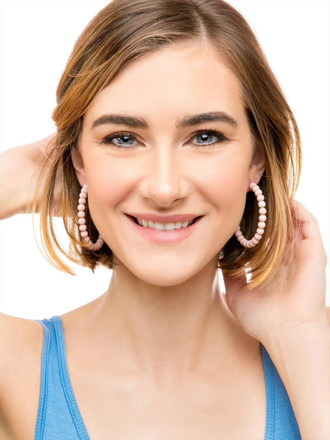 ZENZII Beaded Hoop Earrings Bohemian Circle Round Bead Earrings Chic Dangle Earrings for Women and Girls