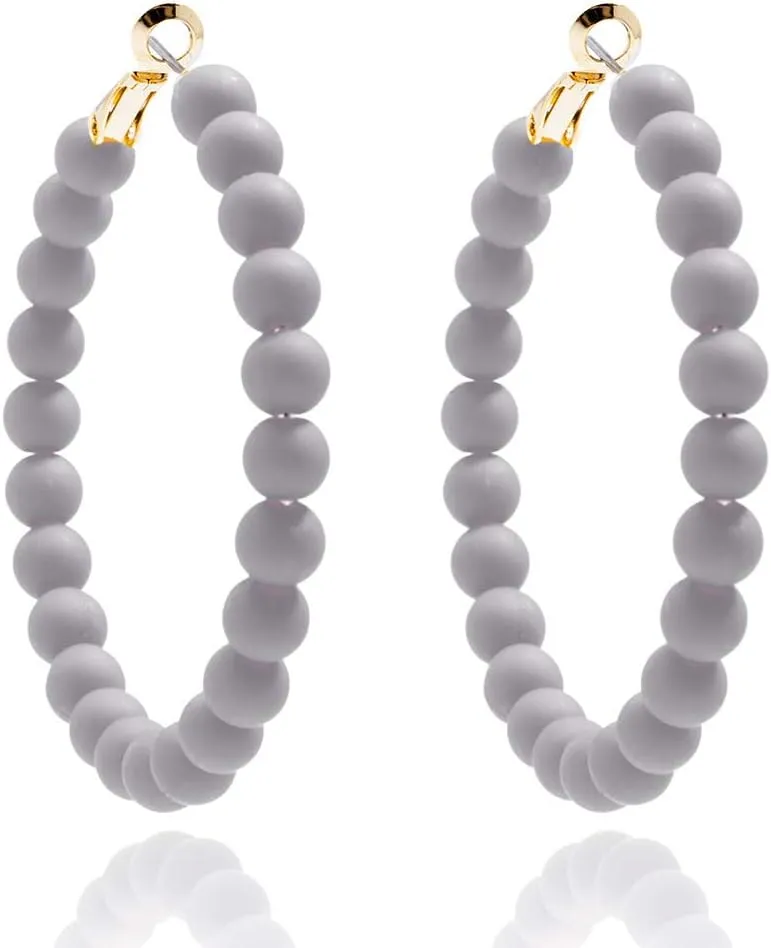 ZENZII Beaded Hoop Earrings Bohemian Circle Round Bead Earrings Chic Dangle Earrings for Women and Girls