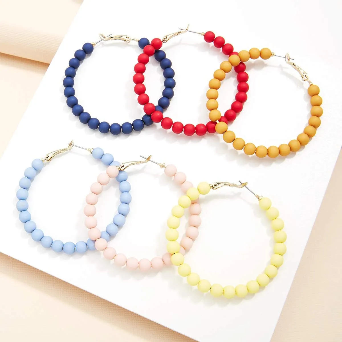 ZENZII Beaded Hoop Earrings Bohemian Circle Round Bead Earrings Chic Dangle Earrings for Women and Girls