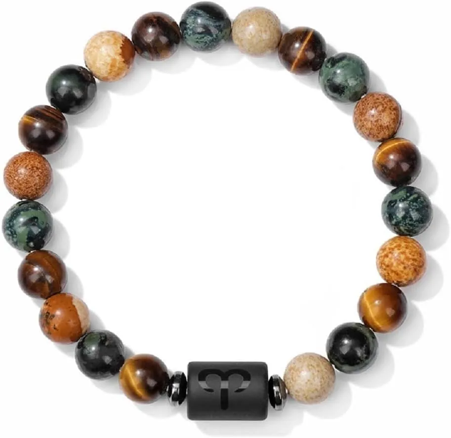 Zodiac Bracelet for Women Men Zodiac Sign Natural Stone Bead Bracelet with Wish Card 12 Constellation Distance Prayer Blessing Bracelet for Couples Friends Horoscope Jewelry Birthday Gift
