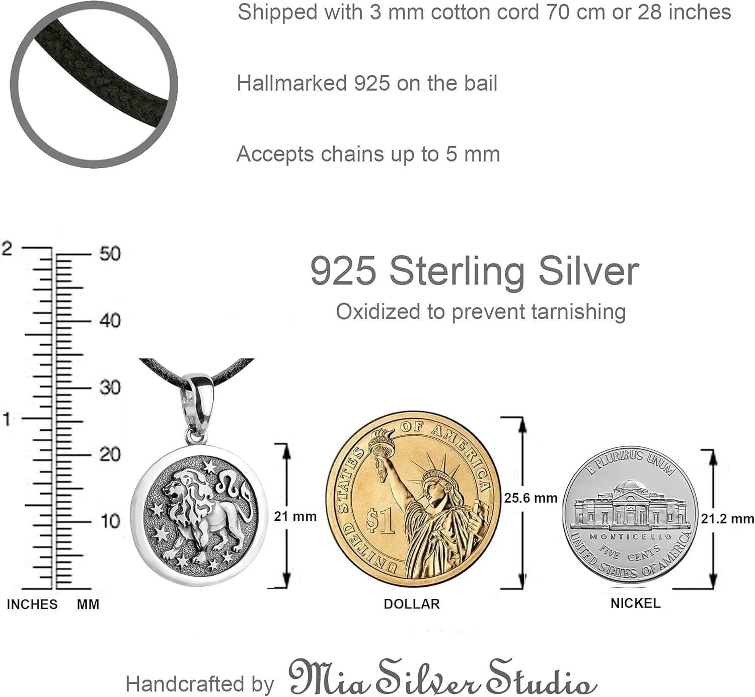 Zodiac Sign Pendant Necklace 925 Sterling Silver Horoscope Medallion Coin Disc Choker Charm Constellation Astrology Jewelry for Men Women