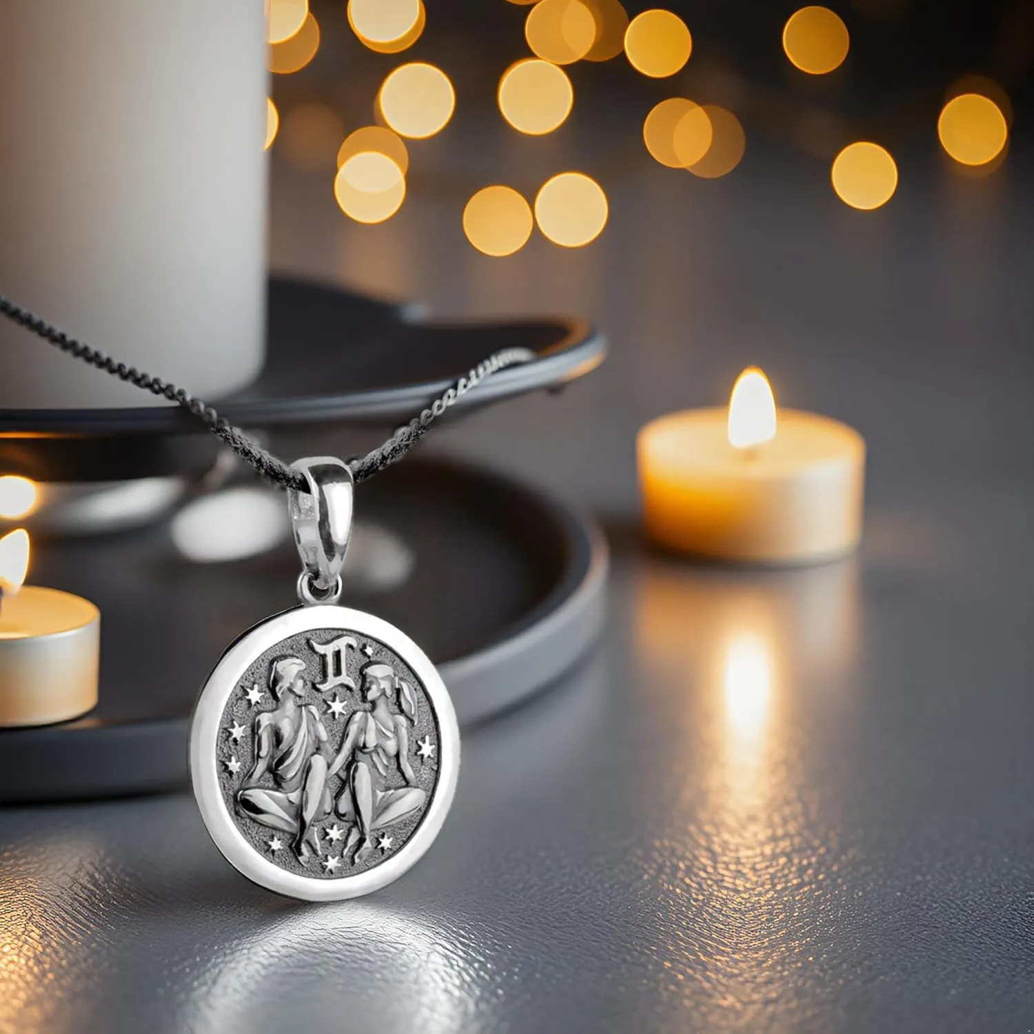 Zodiac Sign Pendant Necklace 925 Sterling Silver Horoscope Medallion Coin Disc Choker Charm Constellation Astrology Jewelry for Men Women