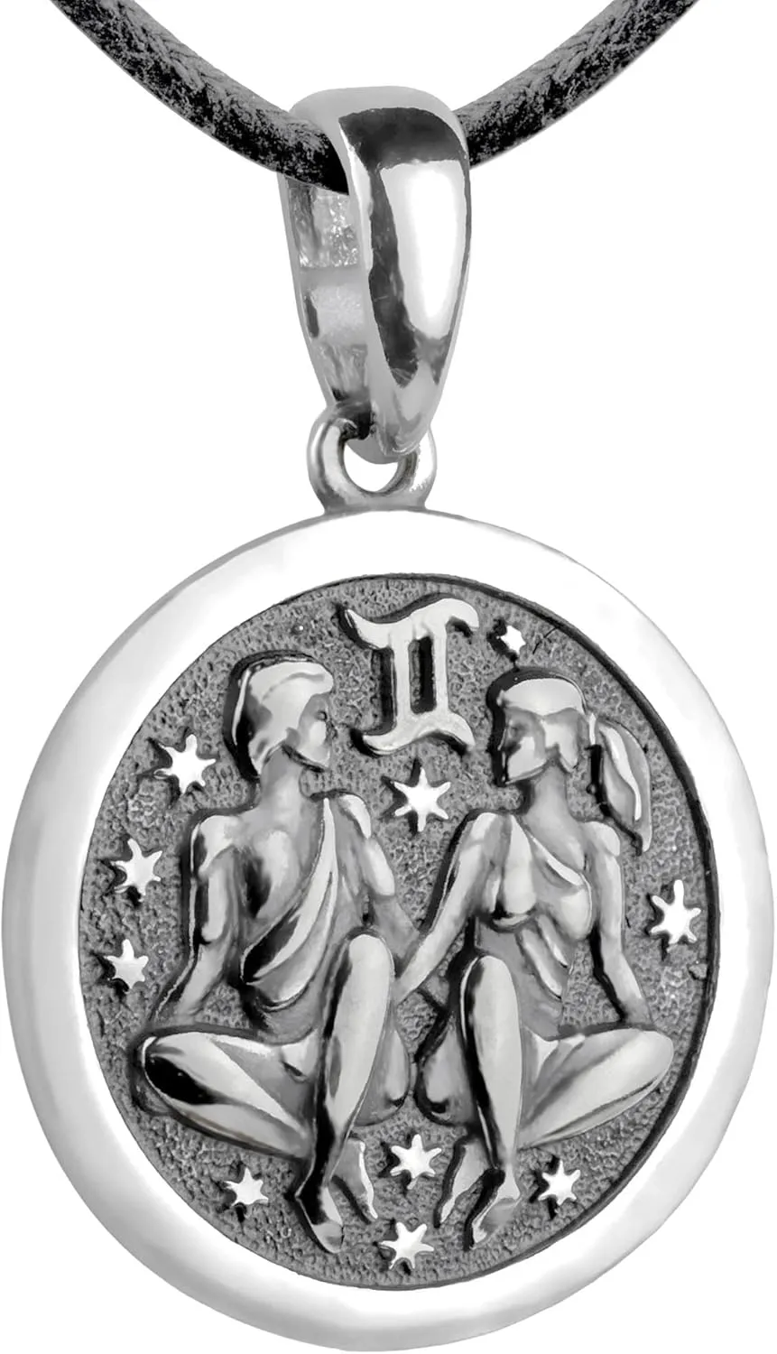 Zodiac Sign Pendant Necklace 925 Sterling Silver Horoscope Medallion Coin Disc Choker Charm Constellation Astrology Jewelry for Men Women