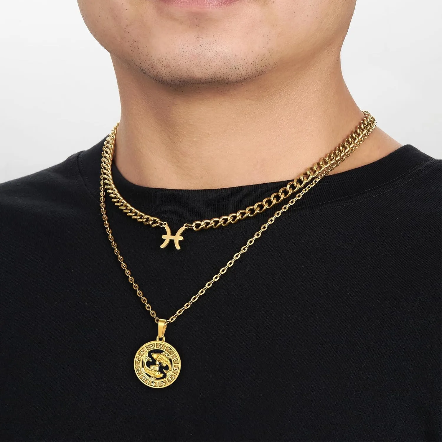 Zodiac Sign Pendant Necklaces for Women Men Stainless Steel Leo Constellation Horoscope Astrology Jewelry, 6.5mm Diamond Cut Cuban Link Curb Chain 18 2 inches