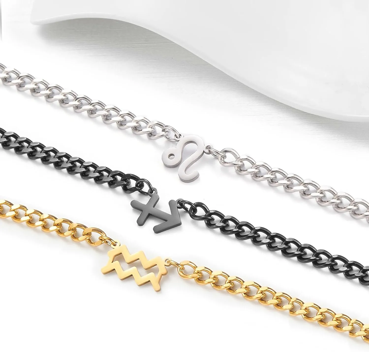 Zodiac Sign Pendant Necklaces for Women Men Stainless Steel Leo Constellation Horoscope Astrology Jewelry, 6.5mm Diamond Cut Cuban Link Curb Chain 18 2 inches