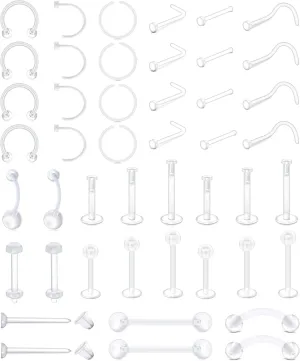 Zolure Piercing Jewelry - Clear Nose Studs, Rings, Septum, Lip, Cartilage, Tongue, Rook, Daith, Ear, Industrial, Nipple, Belly Piercing for Work & Surgery