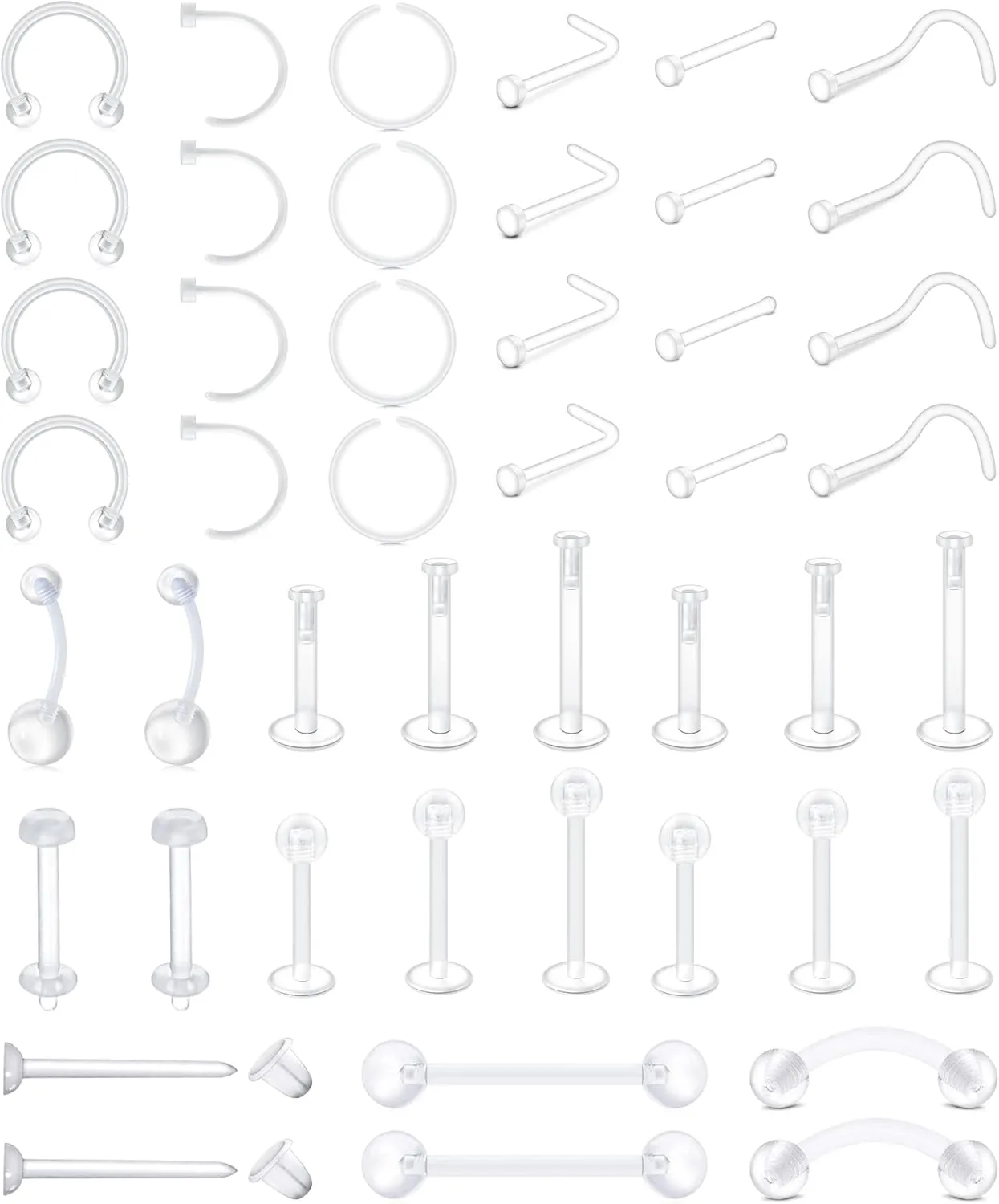 Zolure Piercing Jewelry - Clear Nose Studs, Rings, Septum, Lip, Cartilage, Tongue, Rook, Daith, Ear, Industrial, Nipple, Belly Piercing for Work & Surgery