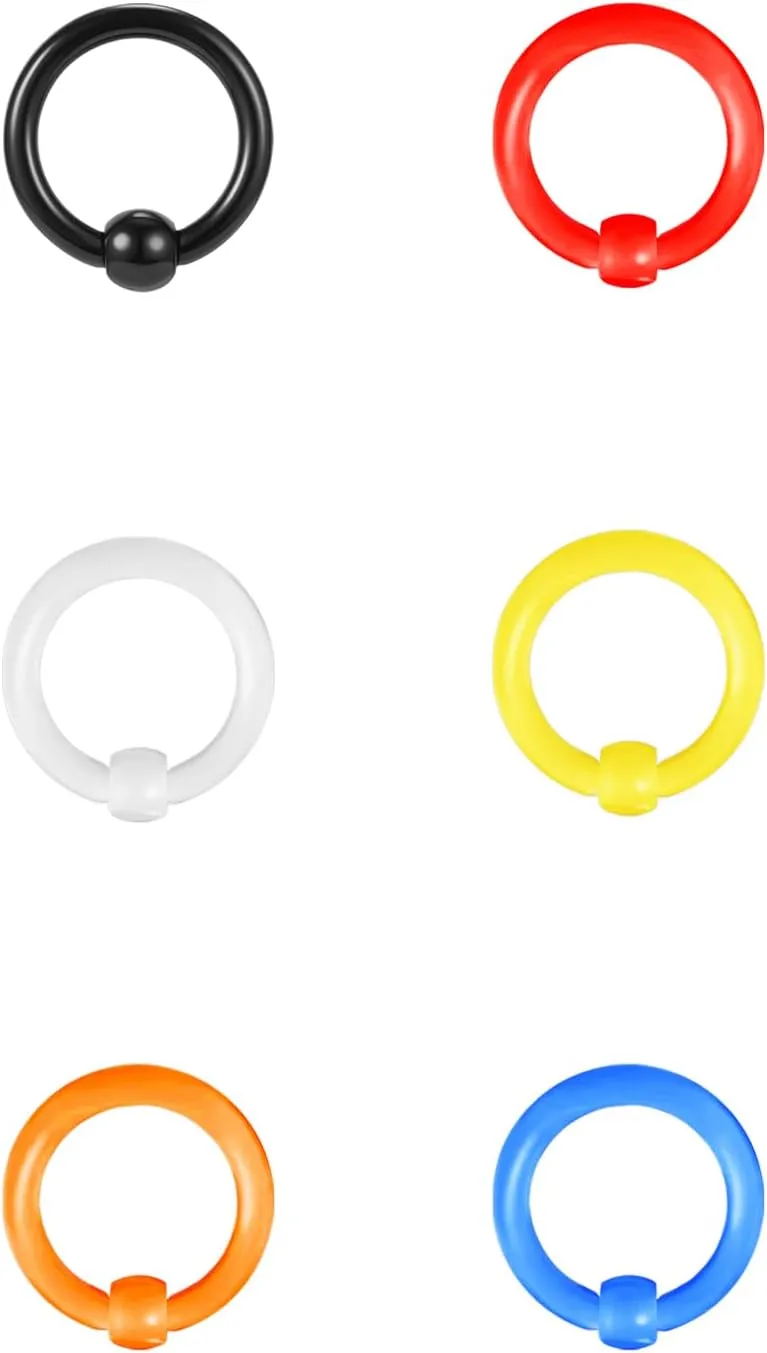 ZS 6 Pcs Captive Bead Rings Spring Action BCR, 0G-12G Acrylic Nose Septum Pierced Body Jewelry
