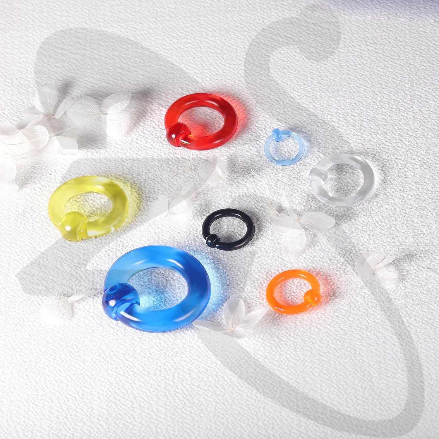 ZS 6 Pcs Captive Bead Rings Spring Action BCR, 0G-12G Acrylic Nose Septum Pierced Body Jewelry
