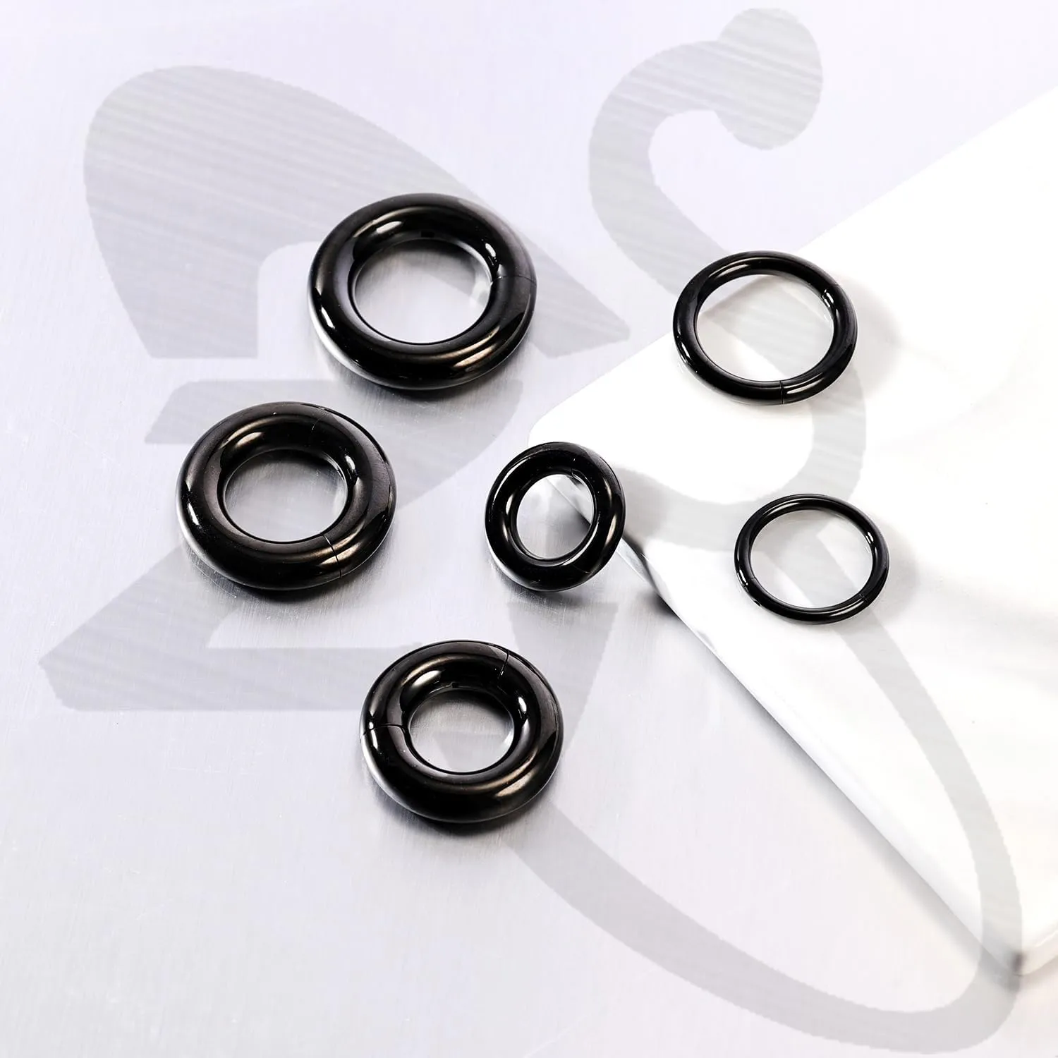 ZS Hinged Segment Clicker PA Ring Spring Action BCR Rings, 2G 4G 6G 8G 10G 12G Black Septum Nose Rings, Surgical Steel Pierced Body Jewelry for Men Women